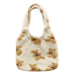 Cute Bear Print Bags Winter Lamb Shoulder Bag Women Shopping Handbags