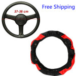 Car SUV Red Universal Microfiber Leather Steering Wheel Cover 15inch For Honda Jeep