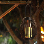 Explosive Solar Retro Patio Plastic Oval Rattan Wind Lamp