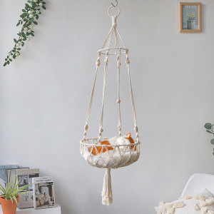 Macrame Cat Hammock, Handwoven Hanging Cat Bed, Boho Cat Swing With Hanging Kit For Indoor Outdoor Home Decor Hang On Wall Cat Hammock Bed For Sleeping, Playing, Climbing And Lounging