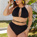 Amazon Foreign Trade Large Size 5XL New Black Sexy Bikini High Waist Slim Body Covering Belly Sexy Bikini