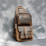 Men's Crazy Horseskin Handmade One-shoulder Messenger Bag