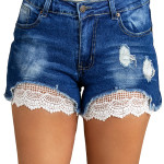 Women's Lace Hem Denim Shorts Washed And Frayed Shorts