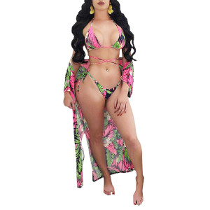 Three-piece printed cloak bikini swimsuit