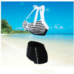 Ladies split swimsuit sexy striped bikini high waist