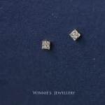 Simple Sterling Silver Plated Gold Inlaid Carbink Mini Square Stud Earrings All-matching Twin