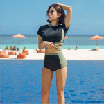 Swimsuit Women's Ins New Conservative Boxer Split Two-piece Suit High Waist Steel Bracket Bikini Hot Spring Swimsuit