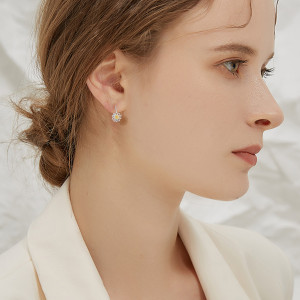 Daisy Leverback Hoop Earrings in White Gold Plated Sterling Silver 