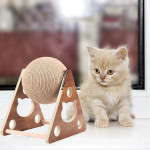 Wooden Cat Catching Treadmill Ball Toy Cat Grinding Claw Sisal Rope Ball, Cat Scratching Ball On Stand, Interactive Solid Wood Cat Catching Ball Pet Toy