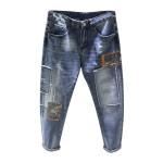 Summer Thin Patch Embroidered Nine-point Jeans Men's Korean Version