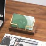 YuPinDiZu Wood Business Card Holder For Desk Gold Business Card Display Holder Desktop Business Card Stand Organizer For Office Tabletop