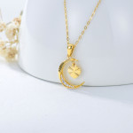 14K Real Gold Moon Heart Dainty Necklace 