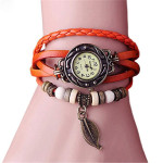 Fashion Explosion Style Retro Leaf Watch Hand Woven Retro Leather Ladies Bracelet Watch Manufacturer Wholesale