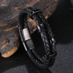 Leather Rope Stainless Steel Leather Braided Bracelet Genuine Leather Multilayer Jewelry Men's