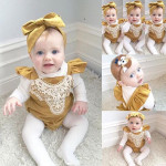 Mustard Flower Patchwork Romper + Headband 2pc set