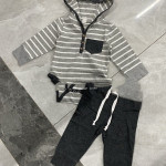 Striped Hooded Long-sleeved Jumper With Trousers