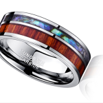 8MM wide tungsten steel ring with polished wood grain men's wedding rings