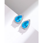 S925 Sterling Silver Water Drop Sea Blue Zirconium Stud Earrings Simple