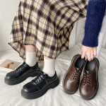 Female British Style New Japanese Round Toe Retro Plus Velvet Chunky Heels