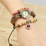 Alloy Pendant Beaded Leather Bracelet Watch