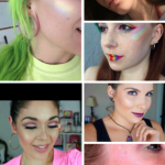 Rainbow highlights baking powder with colorful eye shadow and blush