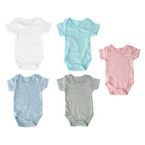 5pcs Baby Bodysuits Round Neck Short Sleeved Plain Color Infant Bodysuits for Newborn 0-3M 