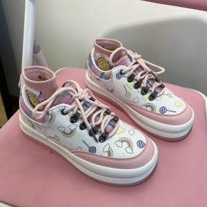 Cute Rainbow Big Head Girl Heart Round Head White Shoes