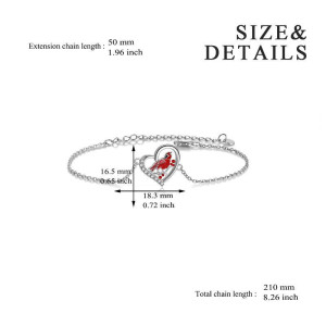 Red Cardinal Heart Shaped Zircon Sterling Silver Anklet Jewelry Gift for Women