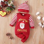 Girls Fashion Christmas Print Striped Romper