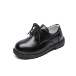 Children's Autumn New Casual Pure Black Leather Shoes