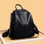 Fashion Backpack Women's Casual Letter Large Capacity Pu Soft Leather Lightweight Travel Bag