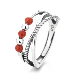 South Red Round Beads Rotatable Ring Double-layer Hollow