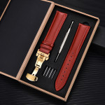 Unisex Double-sided Head Layer Cowhide Buckle Type Leather Watch Strap Bow Buckle Premium Needle Pattern