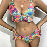 Butterfly Color Ruffle Ladies Split Swimsuit