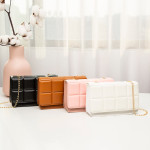 Plaid Embossed Small Square Bag Solid Color Tassel Big Chain Mobile Phone Bag