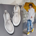 2021 New Height Increase Casual Shoes Women Simple Yellow Leather Lace-up Single Shoes Platform Platform Shoes British Style Women's Shoes