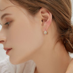 Daisy Leverback Hoop Earrings in White Gold Plated Sterling Silver 