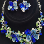 Necklace Exaggerated Colorful Flowers Full Of Diamond Crystal Necklace Earrings Jewelry Set