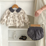 Infant Flower Printed Long-sleeved Top Two-piece Pants