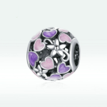 Silver Charm Drop Oil Purple Love Hollow 925 Silver Beads Valentine's Day Gift