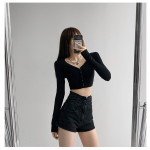 Small Man Waist Cross Woven Super High Waist Tummy Denim Shorts Women