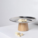 Household Style Metal Round Solid Wood Base Tray