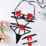 Lace Halter Stitching Bowknot Underwear Suit