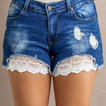 Women's Lace Hem Denim Shorts Washed And Frayed Shorts