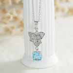 Fashion S925 Silver Set Swiss Blue Topaz Pendant Necklace