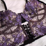 Purple Rose Sexy Lingerie Sexy Lace Embroidery Three-piece Set