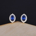 Vintage Blue Pointed Crystal Stud Earrings For Women Entire Sterling Silver