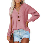 New Button New Knitted V-neck Sweater Women