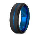 Two-Tone Men'S Jewelry 8Mm Wide Slotted Blue And Black Tungsten Steel Ring Jewelry