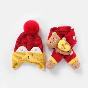 Children's Hat Baby Wool Earmuffs Hat Scarf Suit